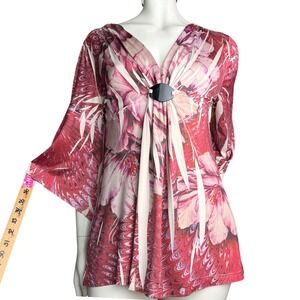 Style & Co Petite Y2K Floral Print‎ Blouse Bell Sleeve Whimsigoth Fairycore L